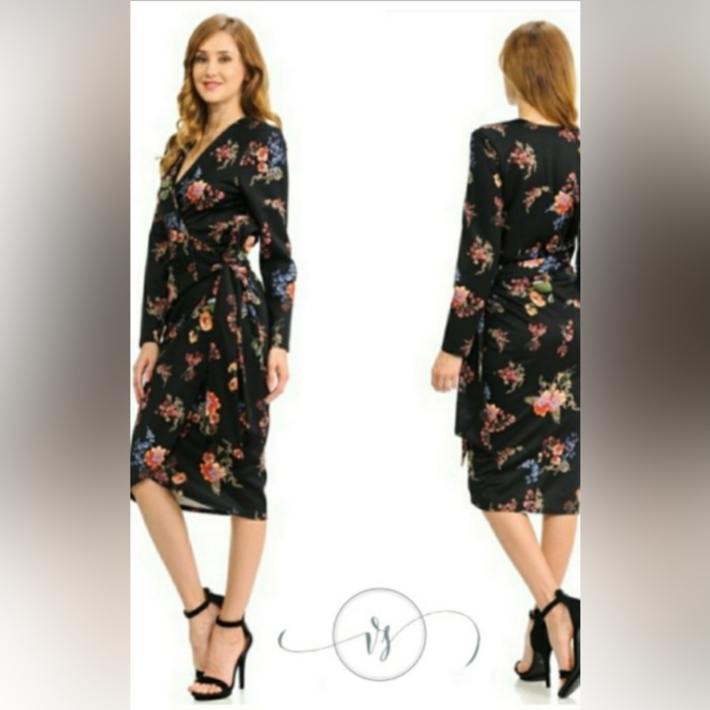 New by Gishi Floral Long Sleeve Wrap Midi Dress size XXXL 18/20 🌹🌺🌸 BG 08 - Picture 6 of 11